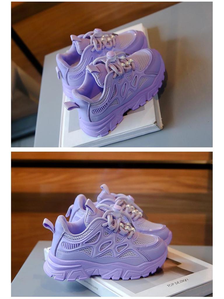 2024 Girls' Breathable White Dad Sneakers – Trendy Spring & Autumn Fashion Sports Shoes