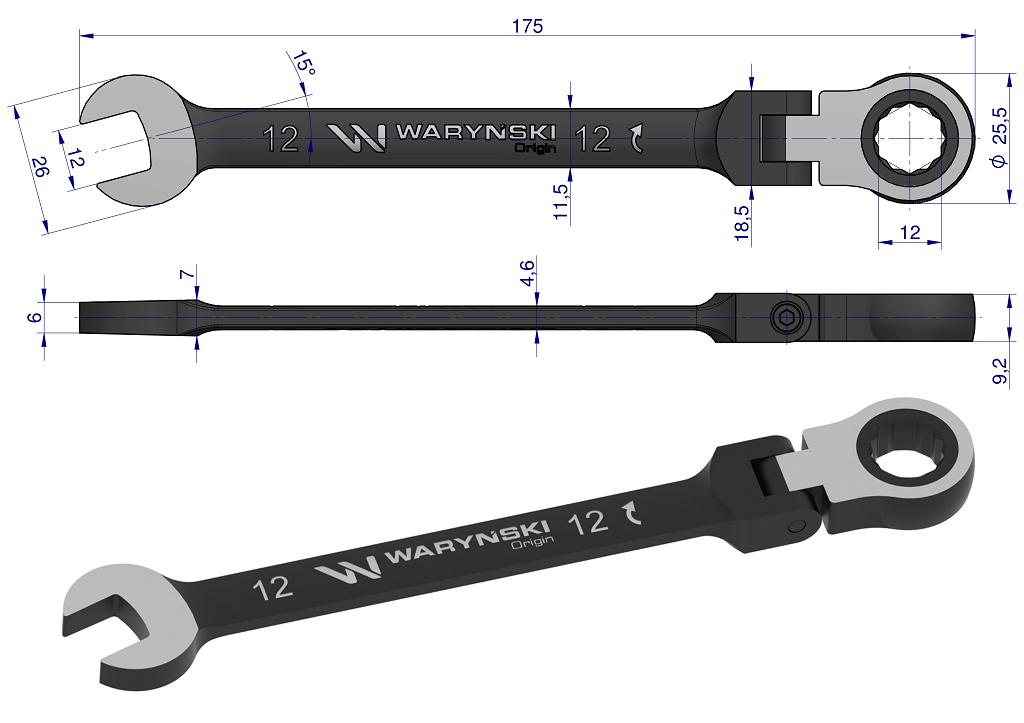 12 open-end wrench with ratchet, 72 teeth and Waryński joint
