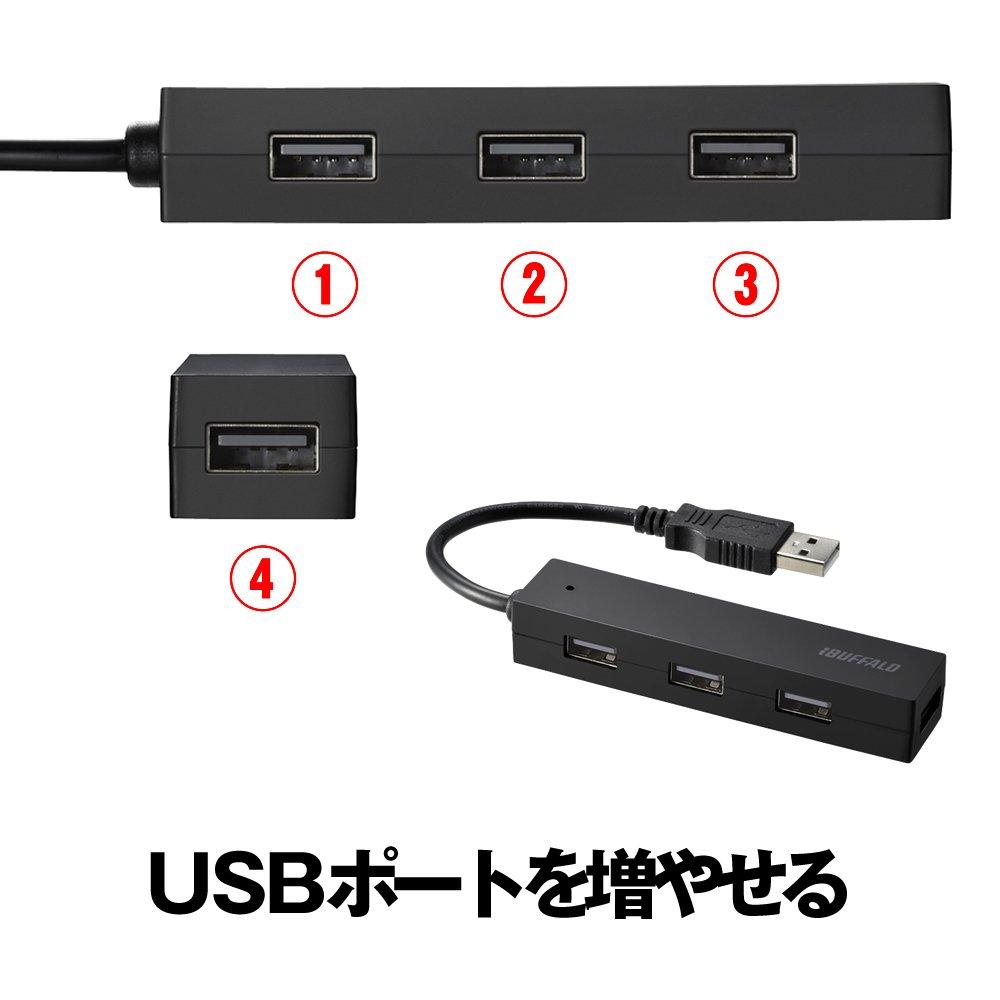 USB-концентратор Buffalo BUFFALO с питанием от шины, 4 порта, черный, BSH4U25BK USB2.0 [совместим с Windows/Mac]