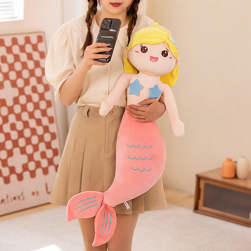 45~80Cm Four Colors Mermaid Fish Plush Toy Stuffed Sweet Humanoid Doll Sleeping Companion Overnight Gift