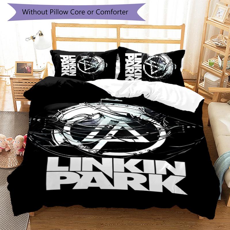 3pcs Linkin Park band logo pattern bedding set duvet cover set includes duvet cover &pillowcases,perfect all season bedroom decoration&gift