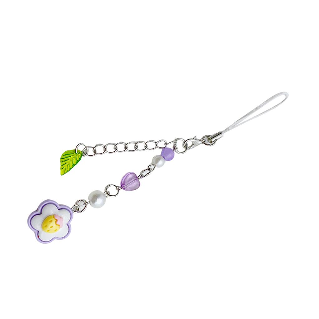 Sturdy Acrylic Beaded Phone Charm Pendant Portable Keychain with Floral Heart Versatile Fashion Accessory for Women