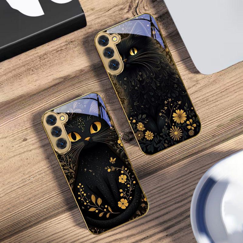 Круглые и яркие глаза Для Samsung Galaxy S20 FE S21 S22 S23 Plus S24 Ultra 25Ultra S21+ S9+ S22Plus Золотой стеклянный чехол для телефона