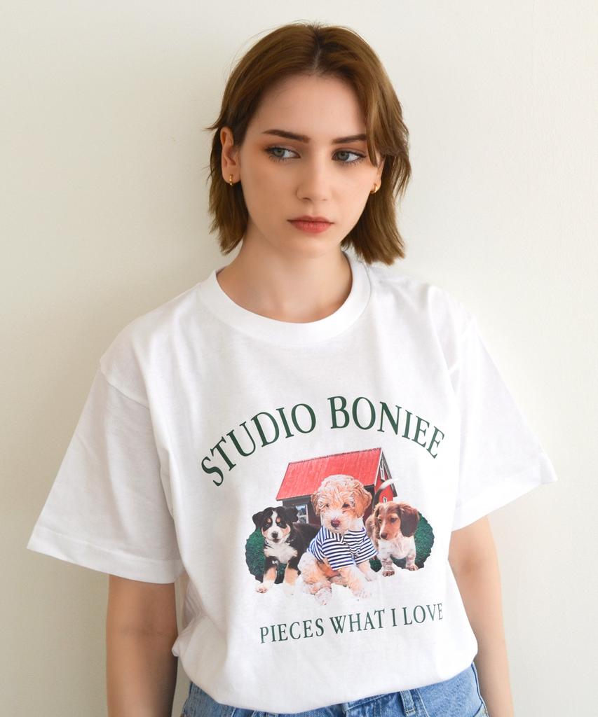 BONIEE Retro Puppy Trio Graphic T-Shirt White