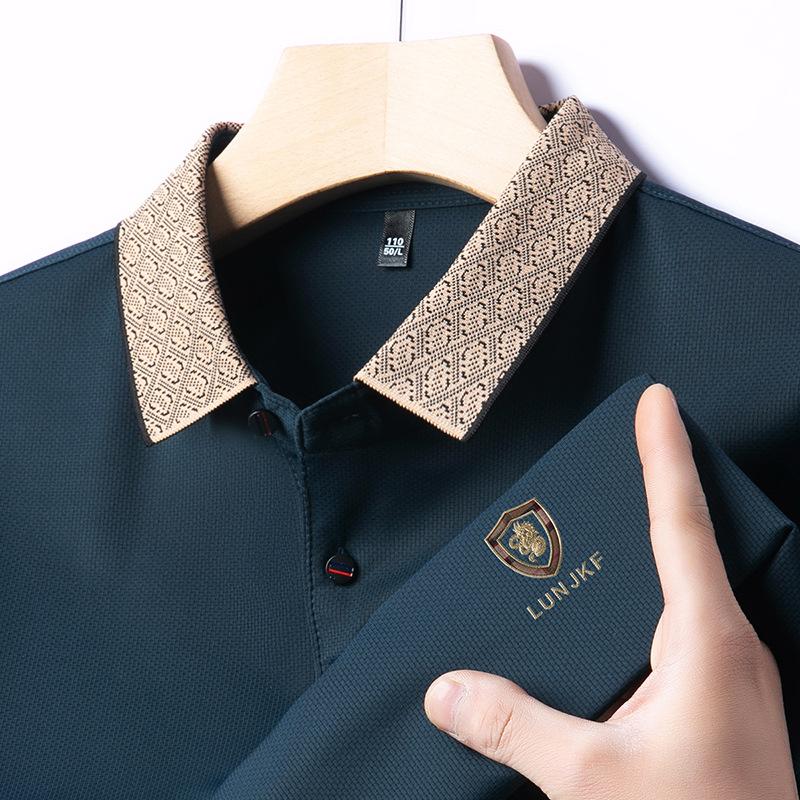 Мужская футболка Spot с короткими рукавами, повседневная рубашка поло с вышитыми лацканами, средняя мужская одежда с короткими рукавами и прорезным воротником