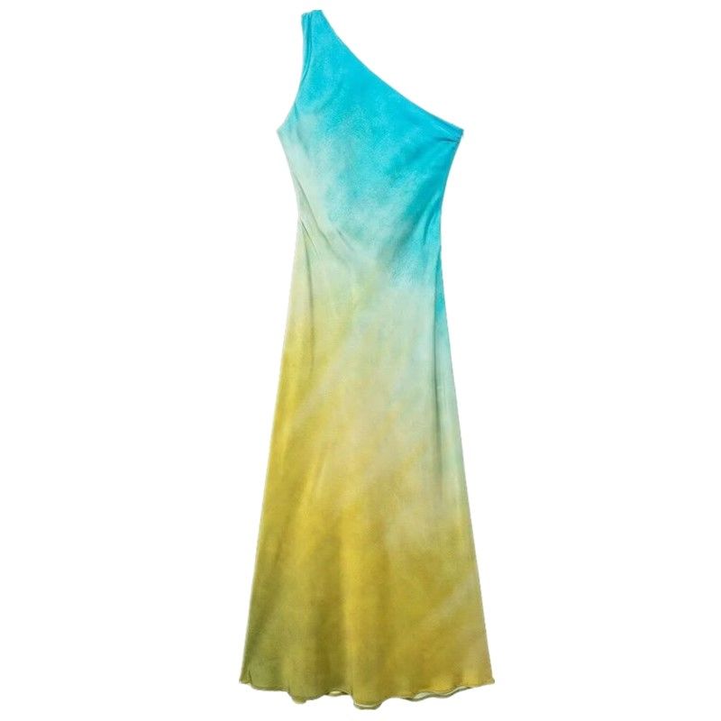 Fashion Style 2024 Summer New Arrival Women's Clothing Design Asymmetric Tie-Dye Satin Long Dress 8247490