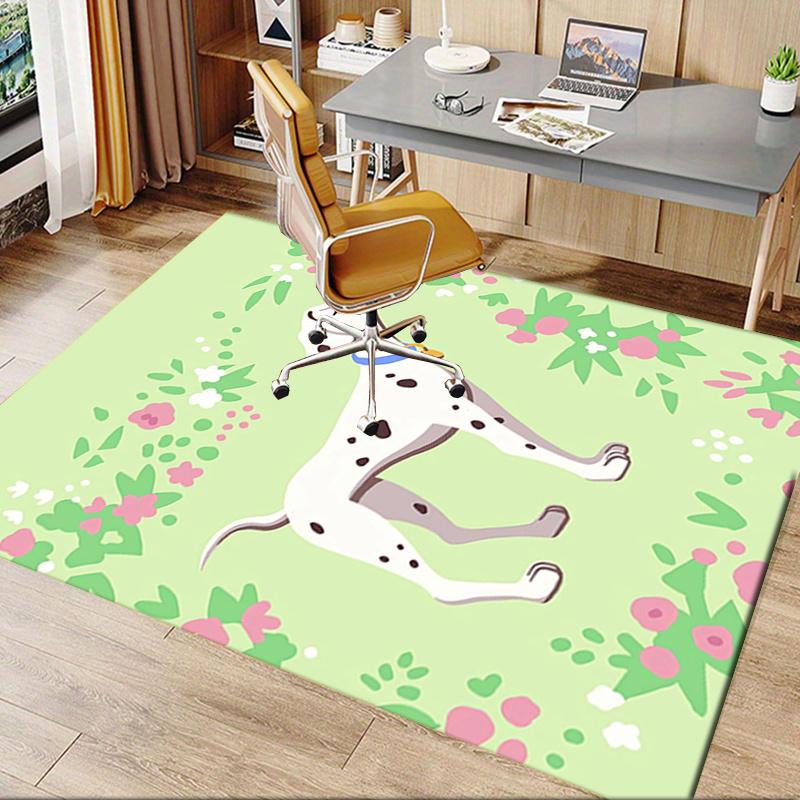 Office Rug Dalmatian, Floral theme 3D Printed Anti-Slip Rug-Machine Washable for Living Room