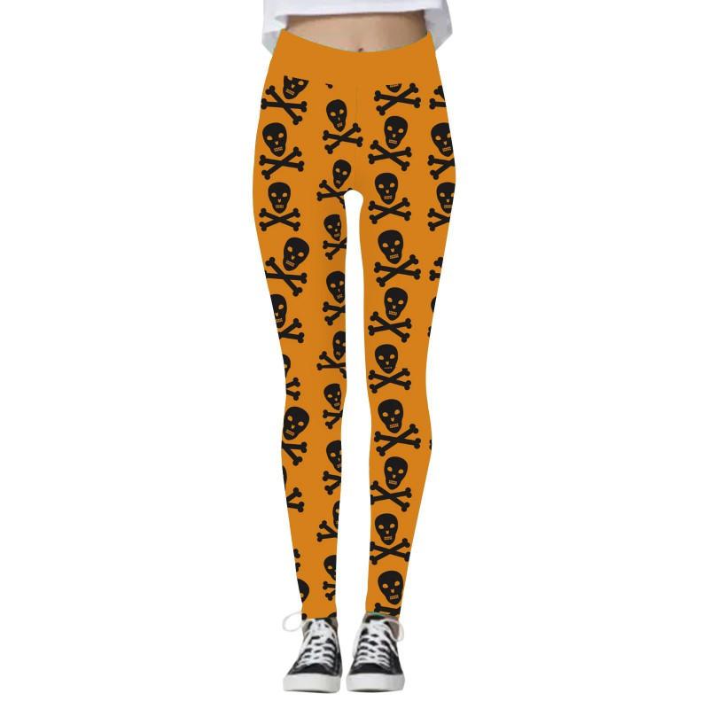 Halloween Womens Yoga Pants 3D Print Pumpkin Skeleton Slim Fit Stretch Workout Leggings
