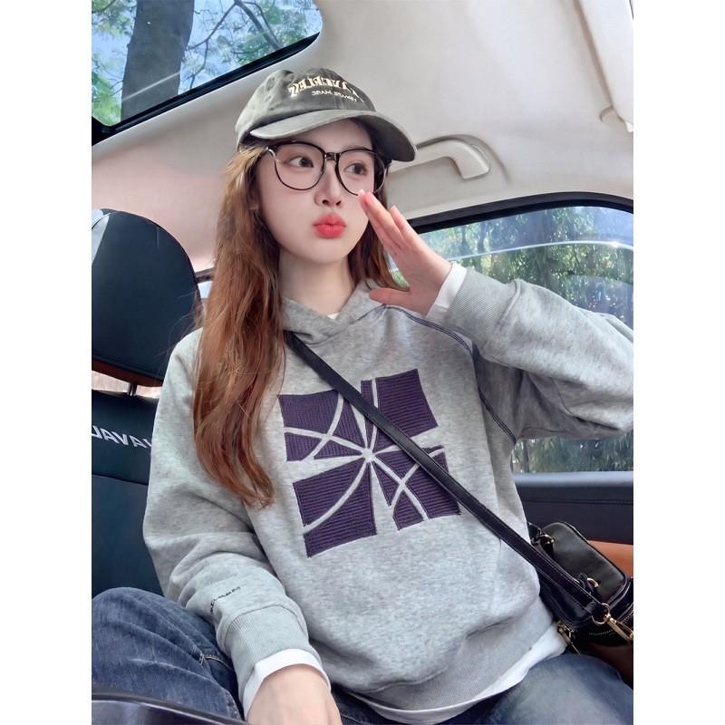 American Vintage Embroidered Hoodie Loose Fit Casual Couple Outerwear 2026 Fall Streetwear
