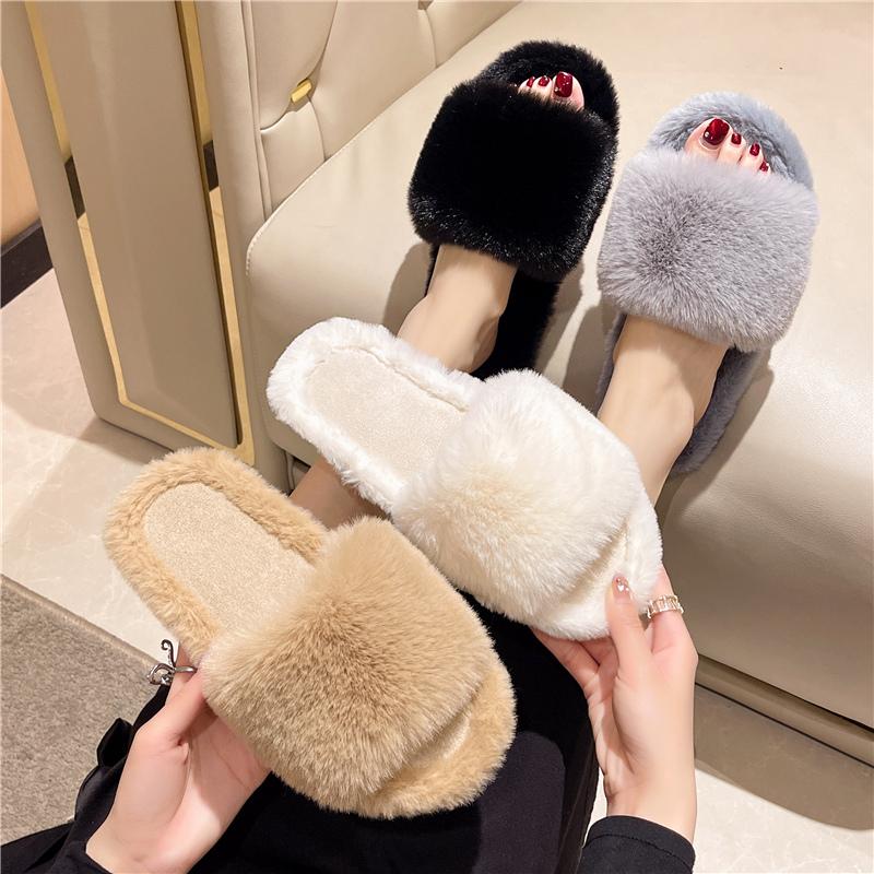 Женские домашние тапочки осень-зима с мехом, нескользящие повседневные домашние туфли на плоской подошве, однотонные женские шлепанцы, теплая обувь