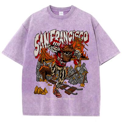 Американская потертая ретро и потертая футболка для женщин Свободная одежда большого размера San Francisco Skeleton Miner Графический уличный стиль