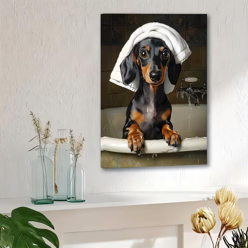 Tin Sign Dachshund Dog Bath Time Splash Retro Metal Plaque Wall Art Funny Pet Bathroom Decor Rustic Poster for Home Bar Pub Ga