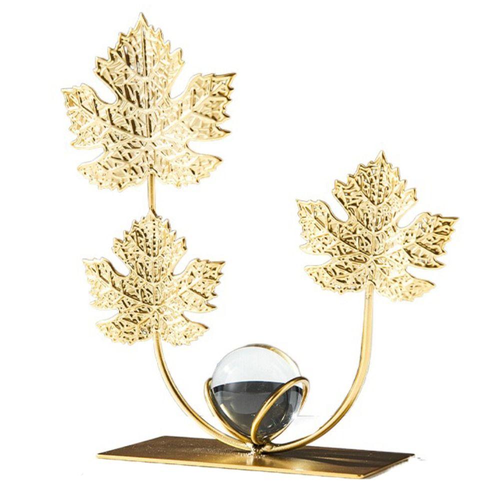 Iron Art Crystal Ball Decor Rack Nordic Iron Maple Leaf Ornaments Home Decor