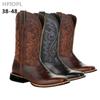 Большие размеры 38-48 Мужские сапоги ручной работы в ковбойском стиле с вышивкой, сапоги до середины голени с острым носком, новые мужские сапоги для верховой езды без застежек
