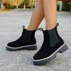 Women's Mid-Heel Round Toe Ankle Boots - Pull-On Two-Tone Fashion Booties for Spring/Fall, Wide Width Casual Slouch Boots
