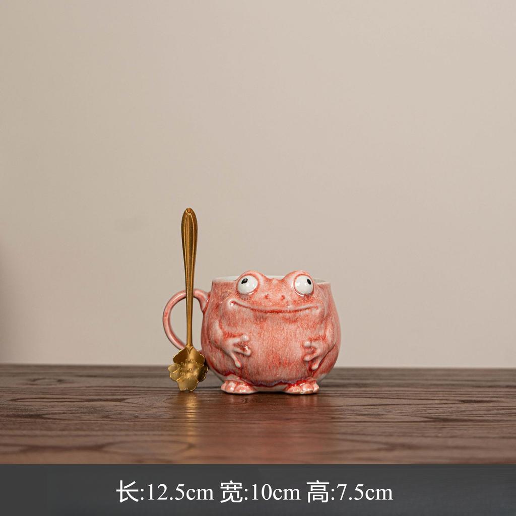 Frog Design Ceramic Mug with Spoon Cute Coffee Cup Gift Set for Office Home Use Vintage Style Drinkware Decor
