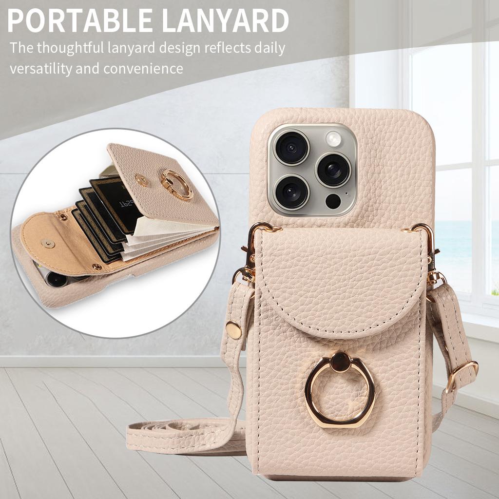 Litchi Texture Wallet Case for iPhone 16 Pro Max/15 Plus, Rugged Shockproof Cover with Card Holder & Ring Kickstand, Heavy Duty Protective Case