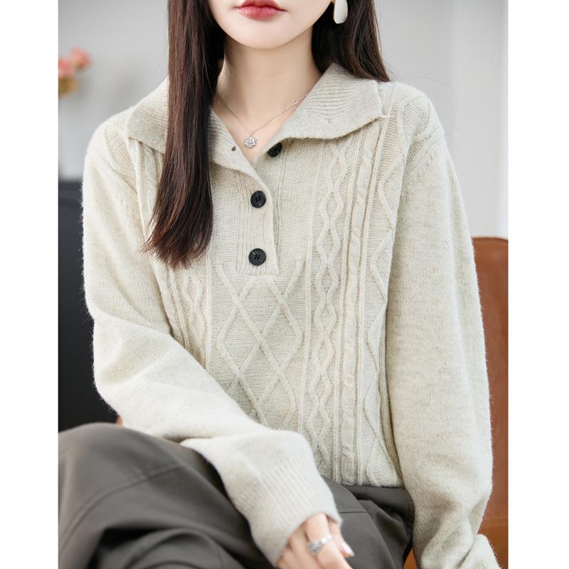 Women's Thickened Lapel Sweater: Warm Stand-up Collar Knitwear for Autumn/Winter