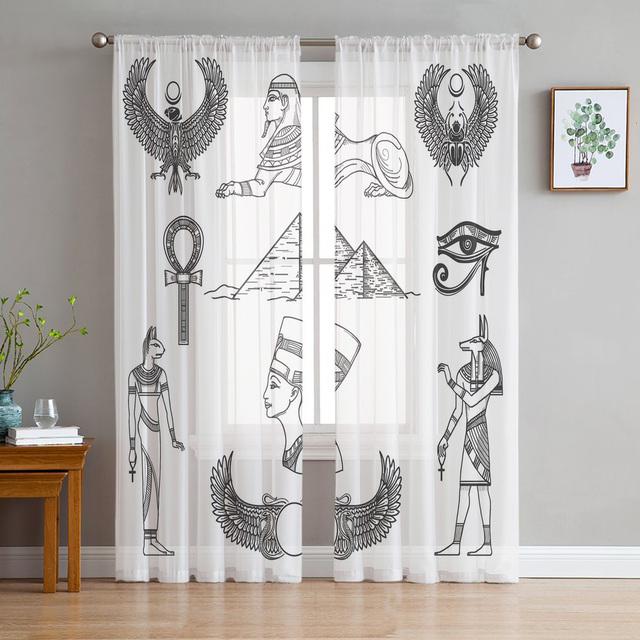 Тюлевые шторы с древней египетской архитектурой для гостиной, кухни, спальни, декор, прозрачная вуаль, шифоновые оконные шторы