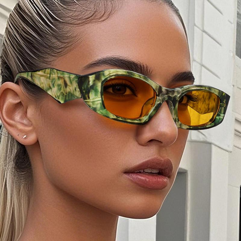  New Ins Popular Fashion Polygon Cat Eye Women Sunglasses Vintage Brand Designer Green Yellow Men Sun Glasses Shades UV400
