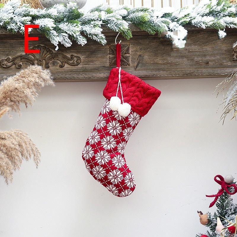 1 Pcs New Christmas Ornaments Knitted Christmas Stockings Yarn Socks Red And White Elk Gift Bag Children Gift Bag Decorate
