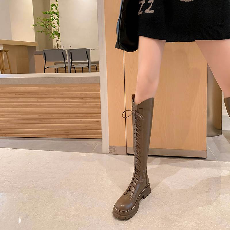 Krazing Pot Осенне-зимняя обувь из натуральной кожи, конные сапоги на среднем каблуке в европейском дизайне, женские теплые сапоги до бедра