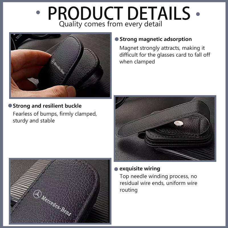 For Benz Car Sunshades Magnetic Leather Sunglasses Ticket Clip Auto Accessories AMG W213 W124 W108 W126 Exclusive W204 W222 W205