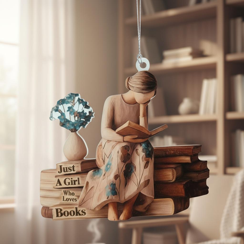 2D Просто девушка, которая любит книги, украшение, подвесное украшение на рождественскую елку, украшение для чтения, подарки для читателей, книголюбов, женщин
