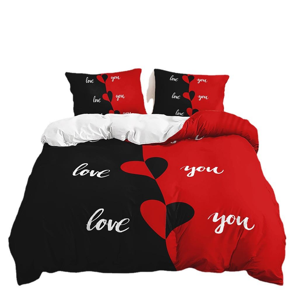 Three-Piece Black And White Series Couple Quilt Cover Digital Printing Bedding Kit