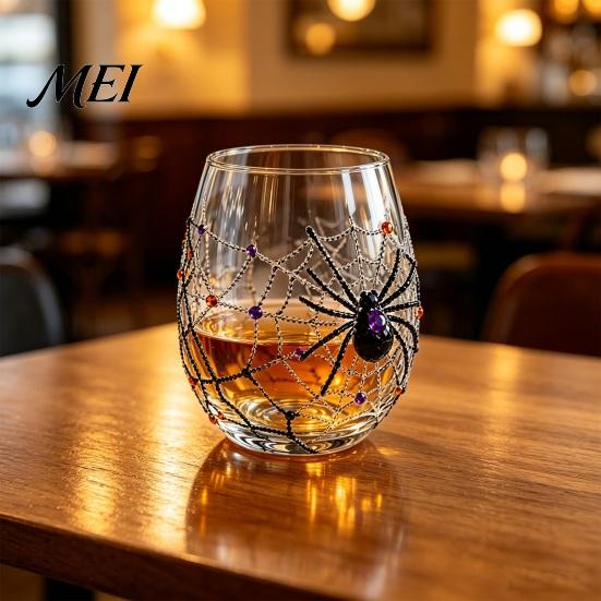 Creative Beverage Cup Halloween Ghost Whiskey Glass, Black Cat Spider Net Skull Tumbler for Novelty Shape Glass Cocktail, 350ml Spooky Drinkware Home