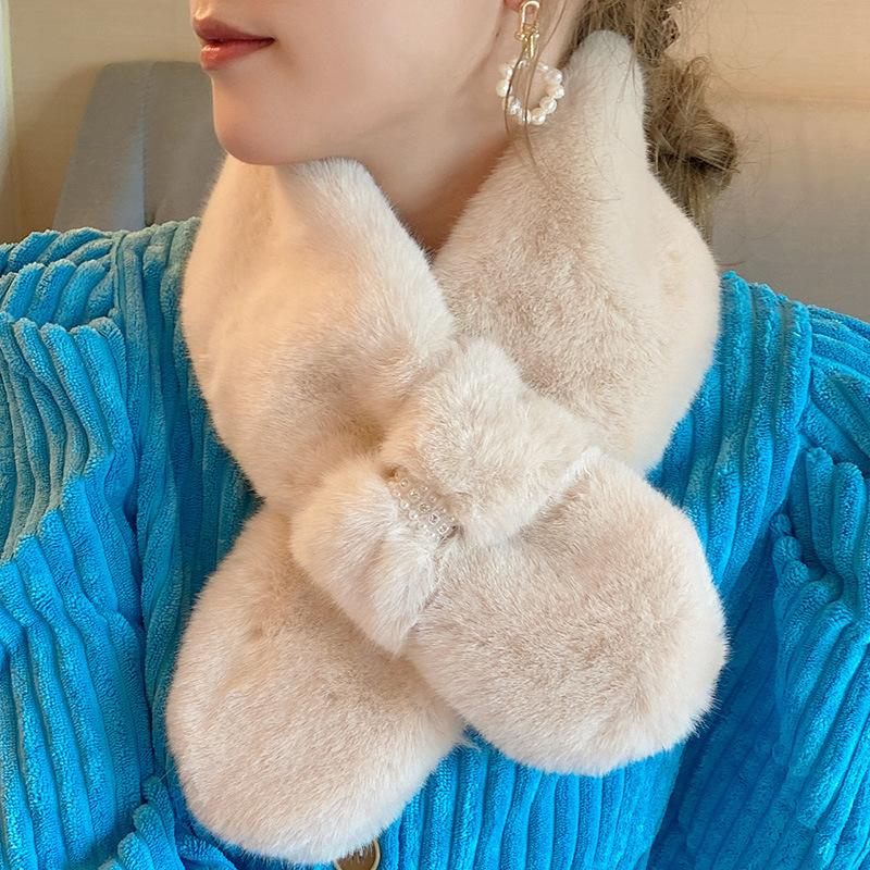 Шарф Mao Mao, женский зимний шарф в корейском стиле с крестообразным узором, универсальный шарф из шерсти кролика Рекс, теплый воротник из жемчужной шерсти, шарф для защиты шеи