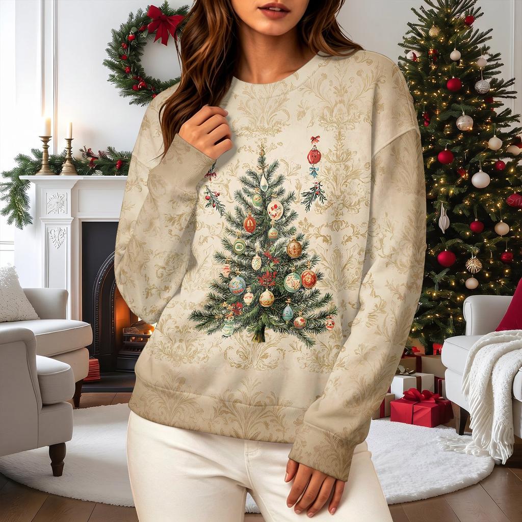 Women's Casual Long Sleeve Christmas Graphic Crewneck Sweatshirt Pullover Top for Holiday Wear