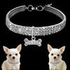 Rhinestone Dog Collars Bling Cat Collar Chihuahua Small Dog Collar Bone Pendant Puppy Neck Strap Pet Collars For Dogs Cats S/M/L