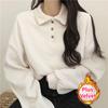 Autumn Winter Women's Thickened Loose Fit Polo T-Shirt with Buttoned Collar and Long Sleeves Perfect for Casual