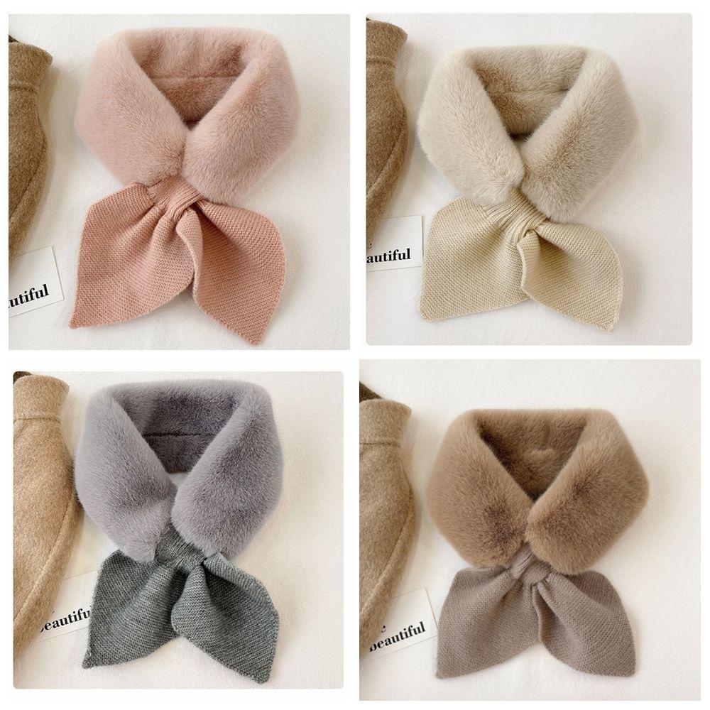 Coffee Color Faux Fur Rabbit Women Autumn Winter Thicken Warm Knitted Wool Scarf Neck Guard Scarves