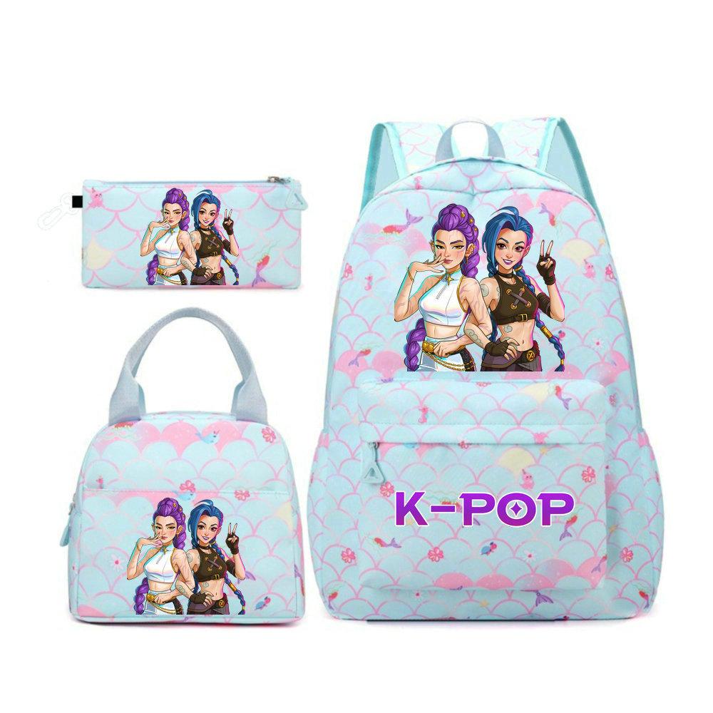 KPop Охотники на демонов Персонажи Красочный Рюкзак Набор из трех предметов Руми Мира Зои HUNTR/X Саджа Детский Большой Вместимости Школьный Рюкзак