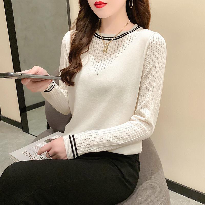 Knit Sweater Women's Spring and Fall Slim and Thin Pullover Long-sleeved Sweater Round Neck Top