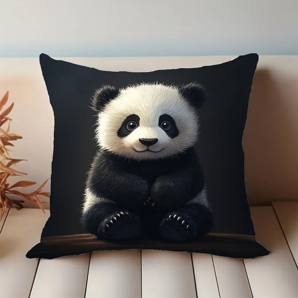 1pc Giant Panda Print Cushion Cover - Soft Short Plush Bedspread with Zipper Closure, Modern Panda Bear Design for Sofa, Bed, Car & Decor, Hand Washab
