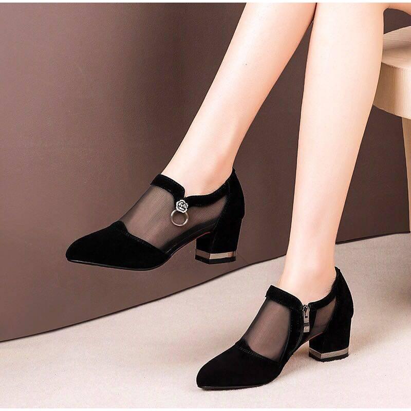 Mesh Lace Crossed Stripe Casual Pointed Toe High Stilettos Heels Pumps Sandals Shoes