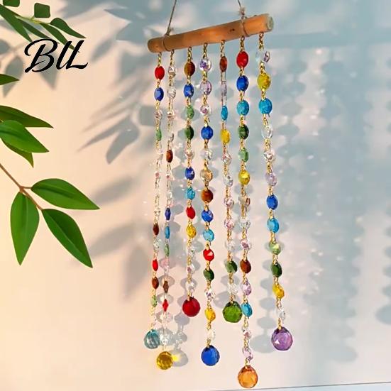 Indoor Window Hanging Ornament Crystal Suncatchers, Crystals Suncatcher, Colorful Glass Beads Chain Outdoor Garden Wind Chimes for Porch Home
