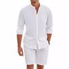 2 Pcs Sets Men's Summer Cotton Linen Shirt and Shorts Cardigan Simple Casual Beach Shirts Comfortable Hawaiian Wear