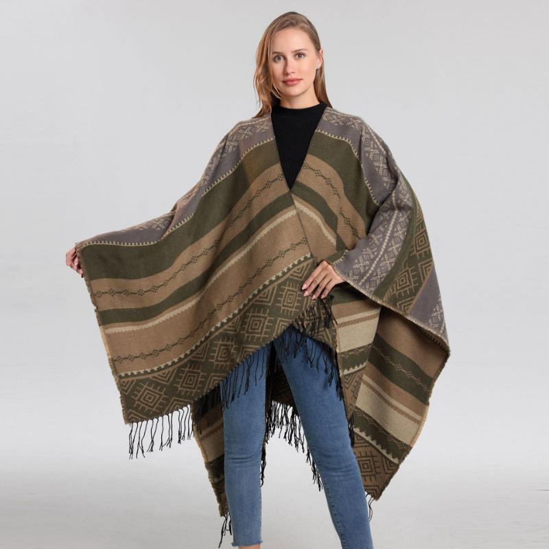 Ethnic Style Shawl Summer Outer Wear Women's Large Shawl Cape Cloak High-end Knitted Scarf