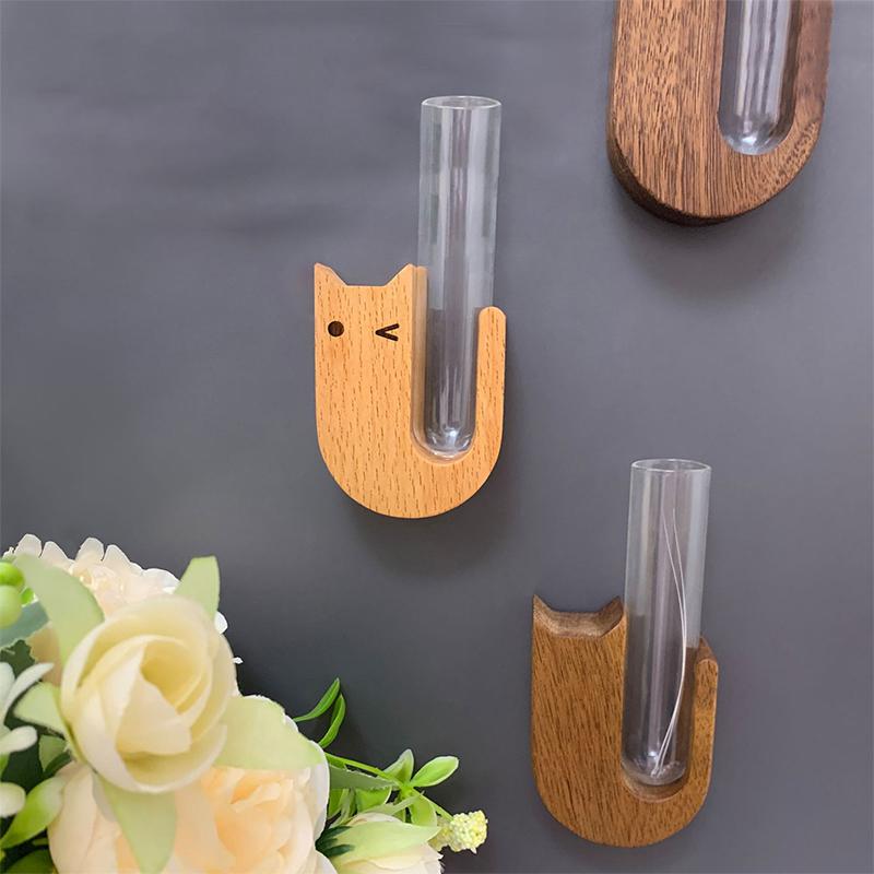 Cat Whisker Vase Pet Whisker Vase Fridge Magnet Wooden And Glass Pet Hair Beard Collector Pets Souvenir Gift Home Decor