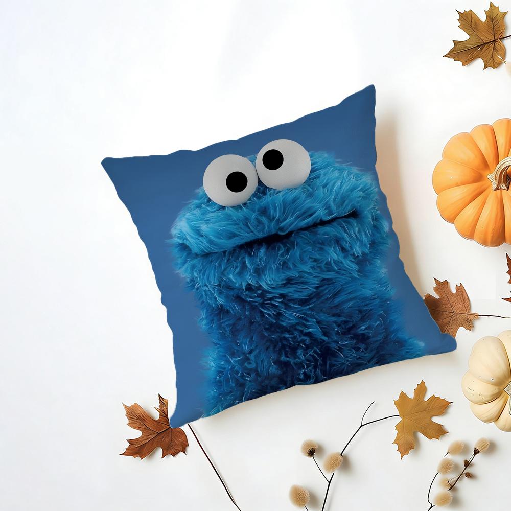 CCookie Monster Cushion Cover Washable Linen Pillowcase Soft  for Daily Sofa Bed Home Room Decor