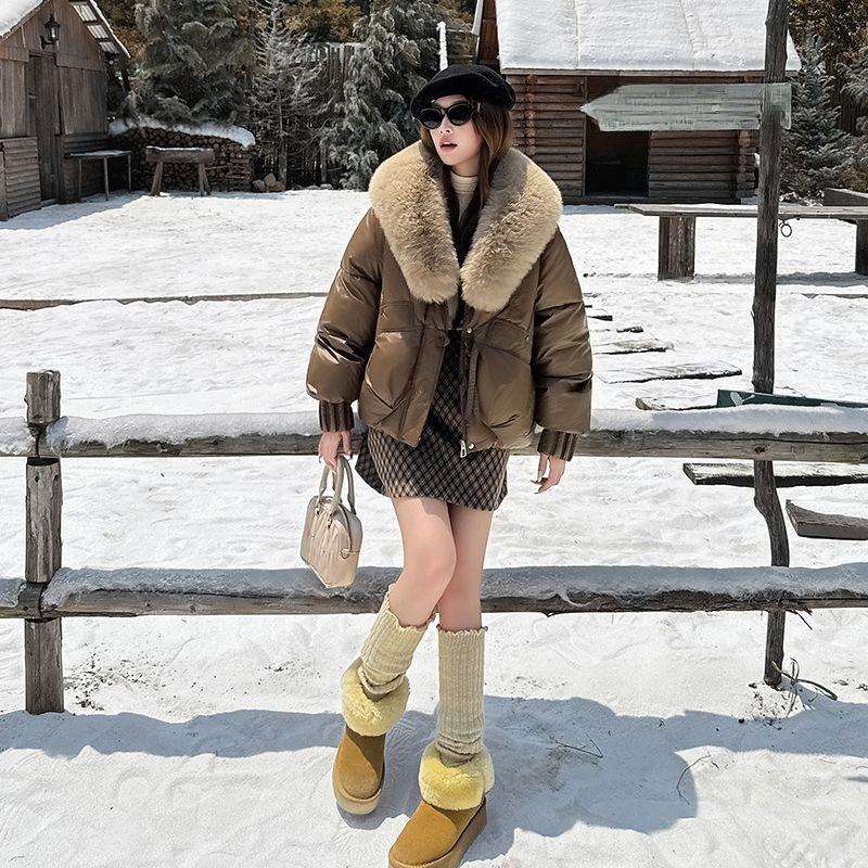 Шикарная зимняя женская куртка в корейском стиле, с воротником из искусственного меха, приталенного силуэта, теплая, с подкладкой, модная верхняя одежда