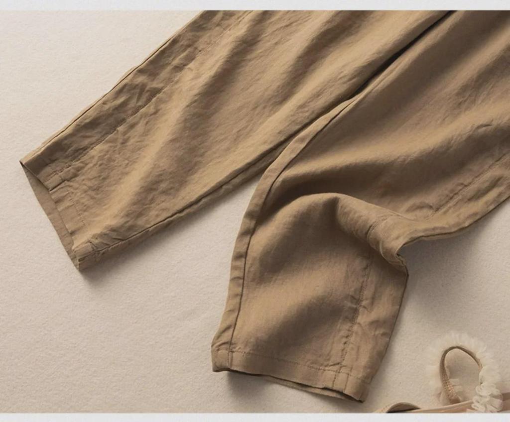 2024 Летние женские ретро-брюки-шаровары из хлопка и льна с эластичной резинкой на талии 