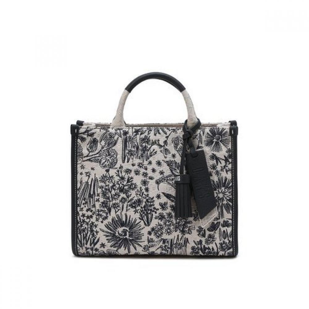 DakS Navy Flower Embroidery Jacquard Tote Bag S Dcba6f654n2