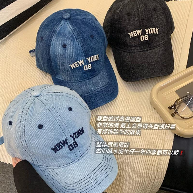 Spring and Summer Washed Retro Denim Embroidered Letter Baseball Cap Women's Casual Versatile Cap Men