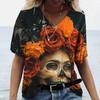 Футболка с черепами, женская рубашка, модная новая повседневная футболка с короткими рукавами, женская одежда для девочек, футболка с v-образным вырезом для женщин