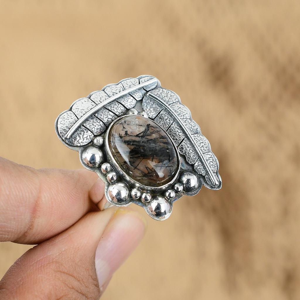 Memorial Day Sale Natural Black Rutile New Multi Stone Ring Jewelry 925 Silver